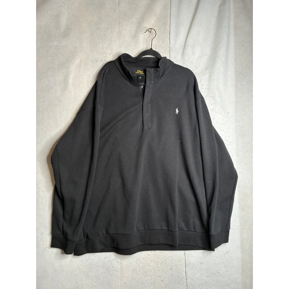 Polo Ralph Lauren Mens Black Mock Neck Snap Pullover Sweatshirt 3LT 3XL Tall